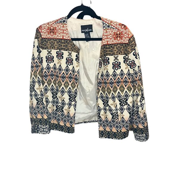 Positive Attitude Geometric Floral Print Jacket Women's L Lightweight Cotton - Picture 2 of 10